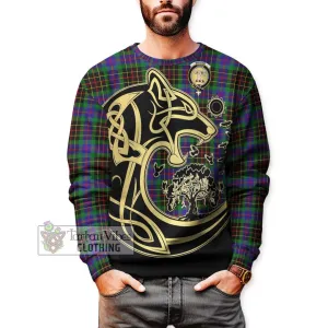 Brodie Hunting Modern Tartan Sweatshirt with Family Crest Celtic Wolf Style