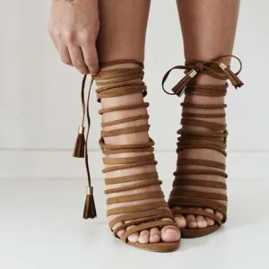 Brown High Heel Cutout Sandals