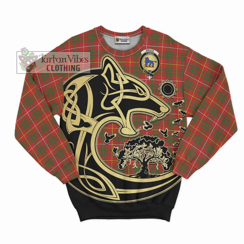 Bruce Modern Tartan Sweatshirt with Family Crest Celtic Wolf Style