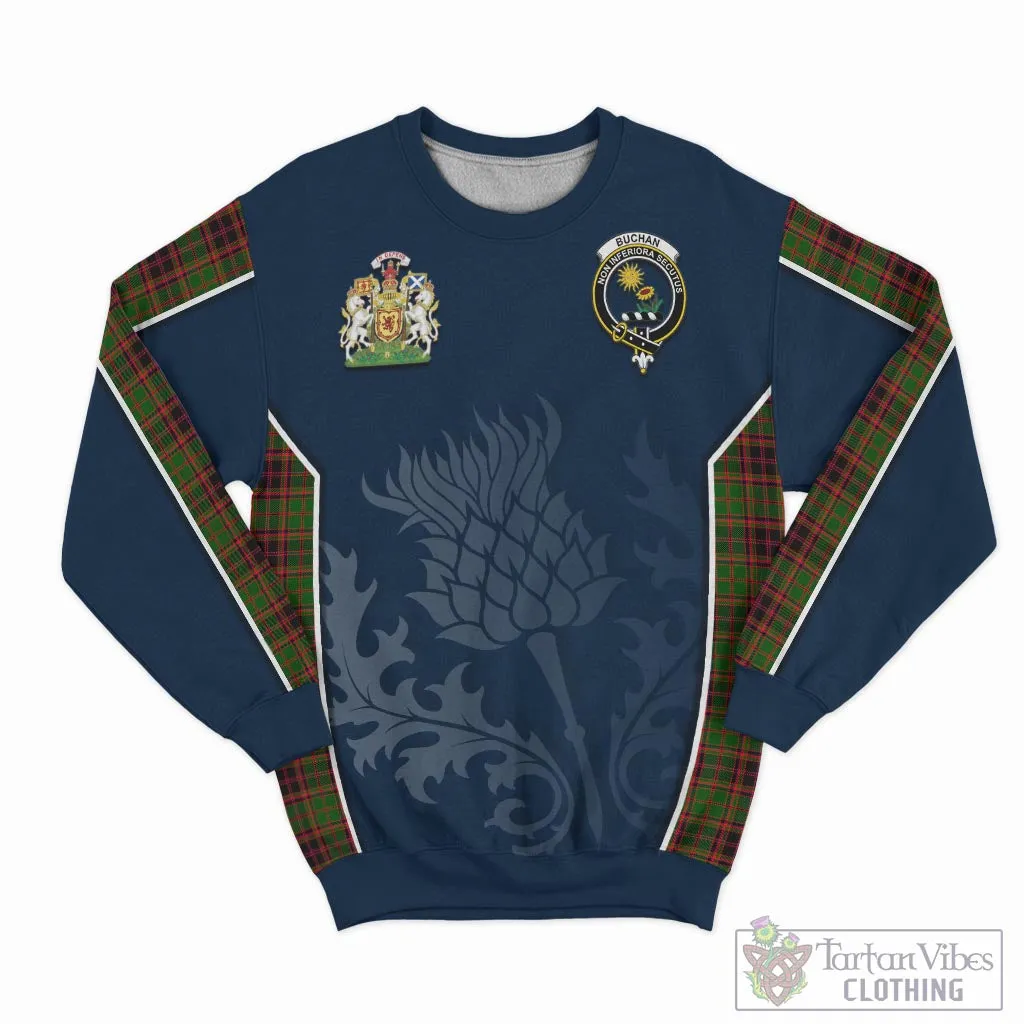 Buchan Tartan Sweatshirt with Family Crest and Scottish Thistle Vibes Sport Style