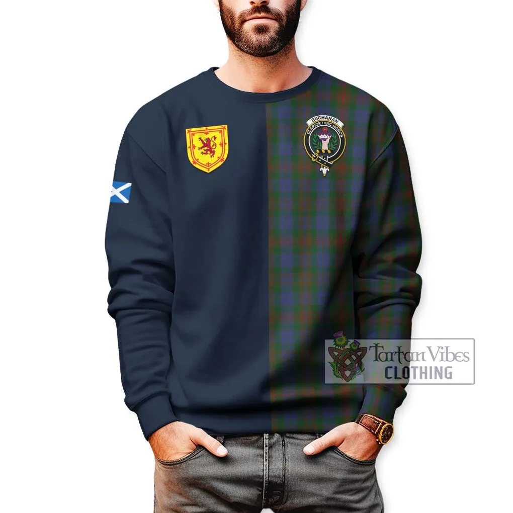 Buchanan Hunting Tartan Sweatshirt Alba with Scottish Lion Royal Arm Half Style