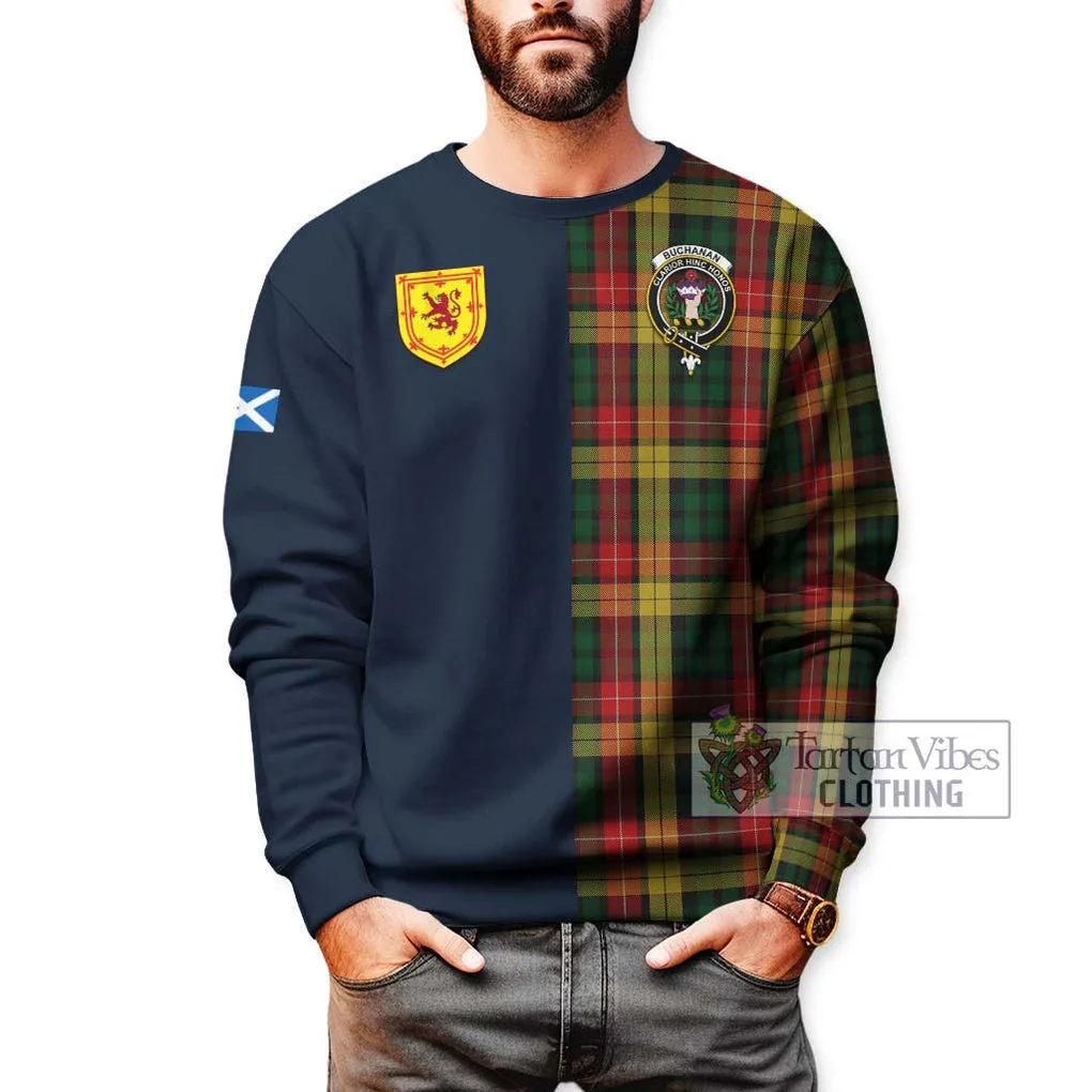 Buchanan Tartan Sweatshirt Alba with Scottish Lion Royal Arm Half Style