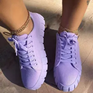 Casual Style Lace Up Ridged Trimmed Platform Sneakers - Purple