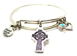 Celtic Cross With Fleur De Lis Center Expandable Bangle Bracelet Set