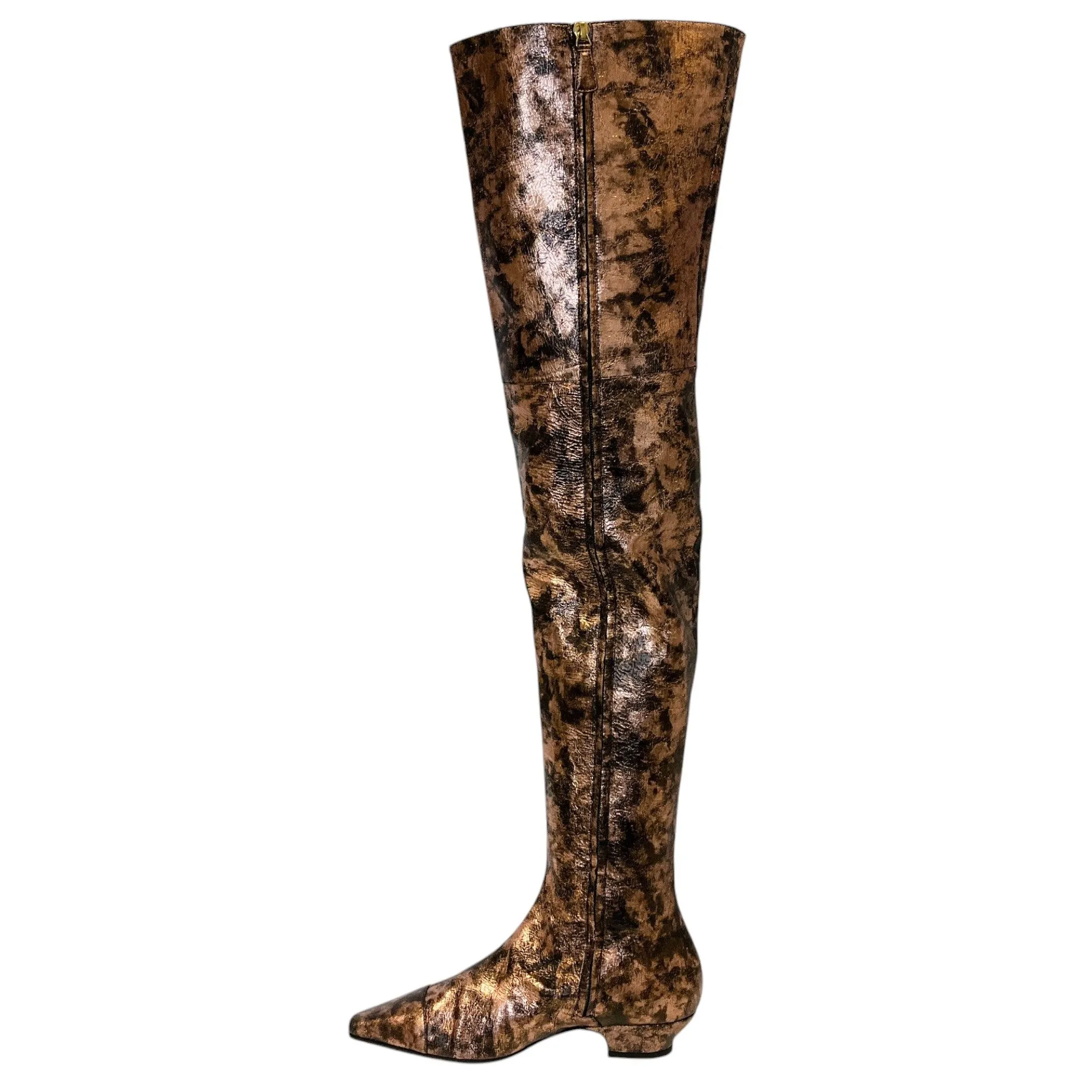 Chanel Copper Metallic 2018 Laminated Goatskin Thigh High Boots