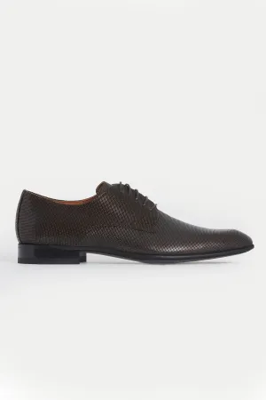 Classic 100% Leather Brown Aniline Textured Lace-Up Shoes