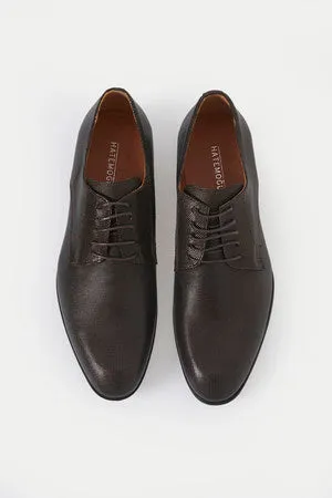 Classic 100% Leather Brown Aniline Textured Lace-Up Shoes