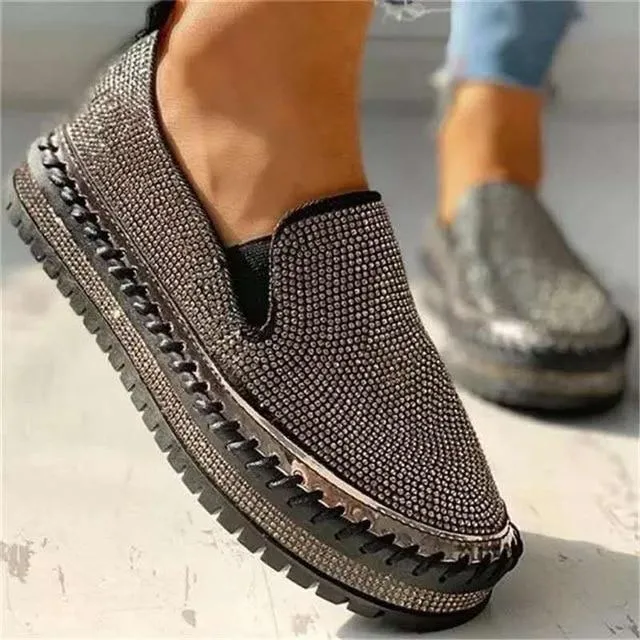 Comelyy - Women Rhinestone Platform Breathable Slip-on Shoes