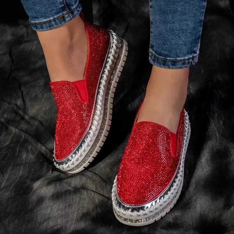 Comelyy - Women Rhinestone Platform Breathable Slip-on Shoes