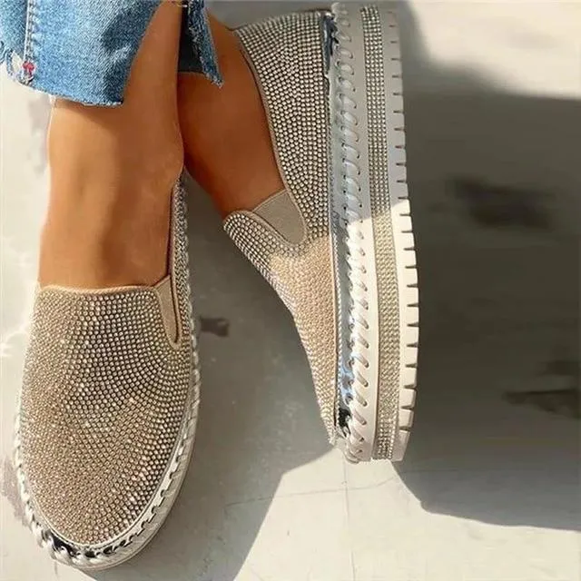 Comelyy - Women Rhinestone Platform Breathable Slip-on Shoes