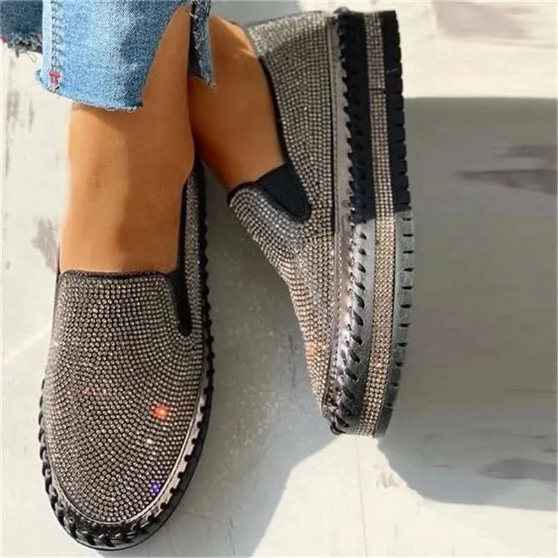 Comelyy - Women Rhinestone Platform Breathable Slip-on Shoes