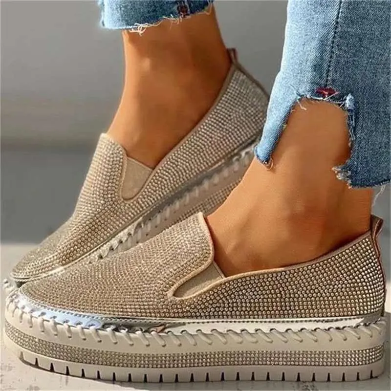 Comelyy - Women Rhinestone Platform Breathable Slip-on Shoes