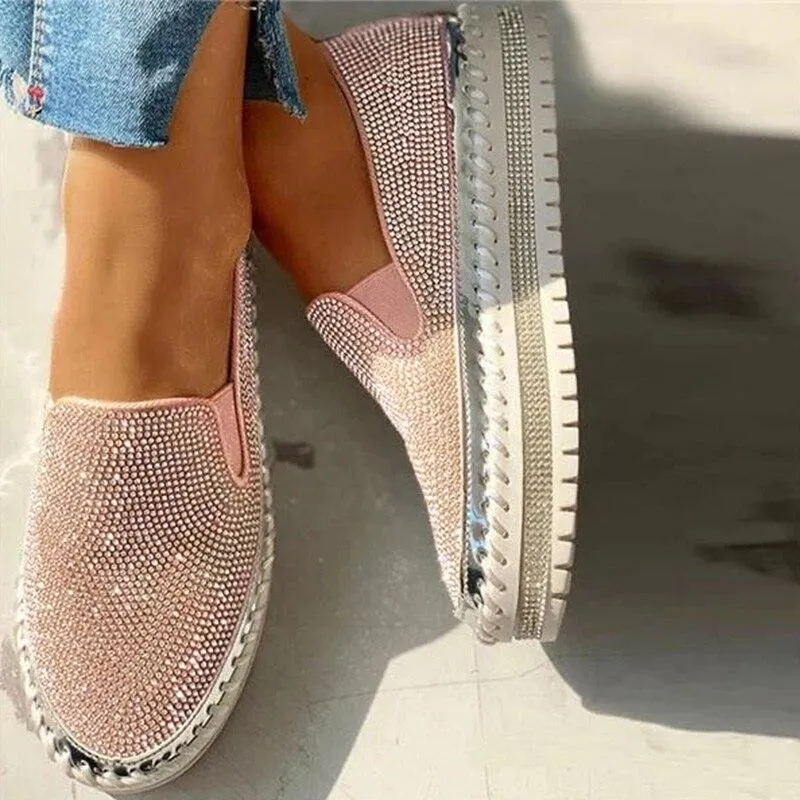 Comelyy - Women Rhinestone Platform Breathable Slip-on Shoes