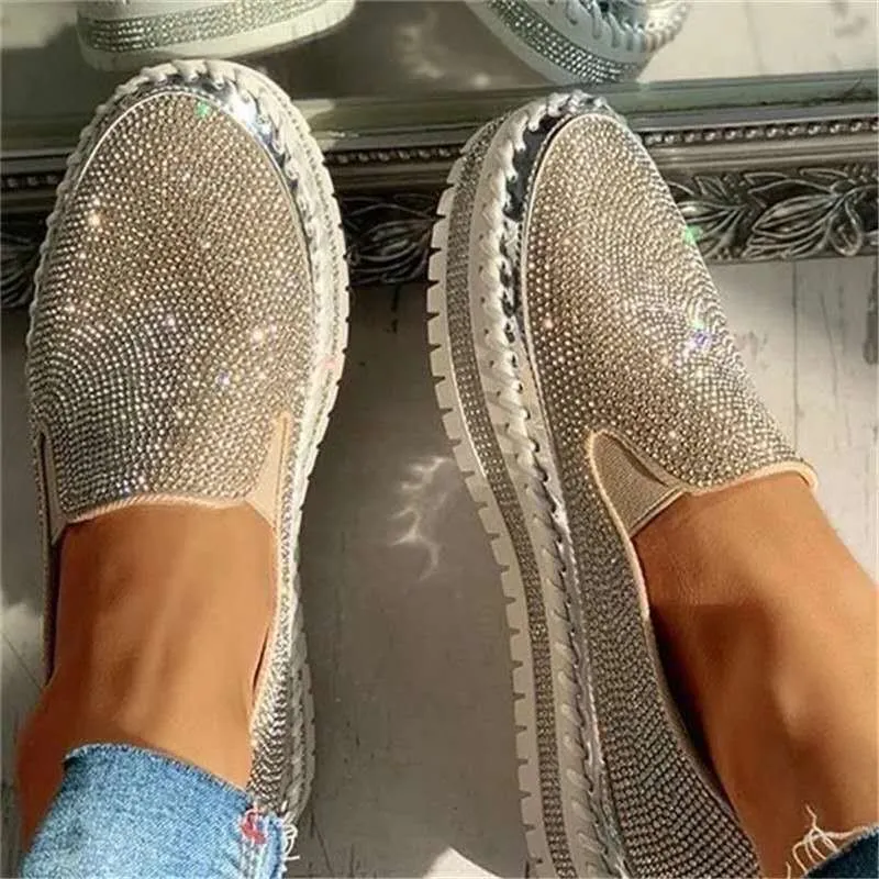 Comelyy - Women Rhinestone Platform Breathable Slip-on Shoes