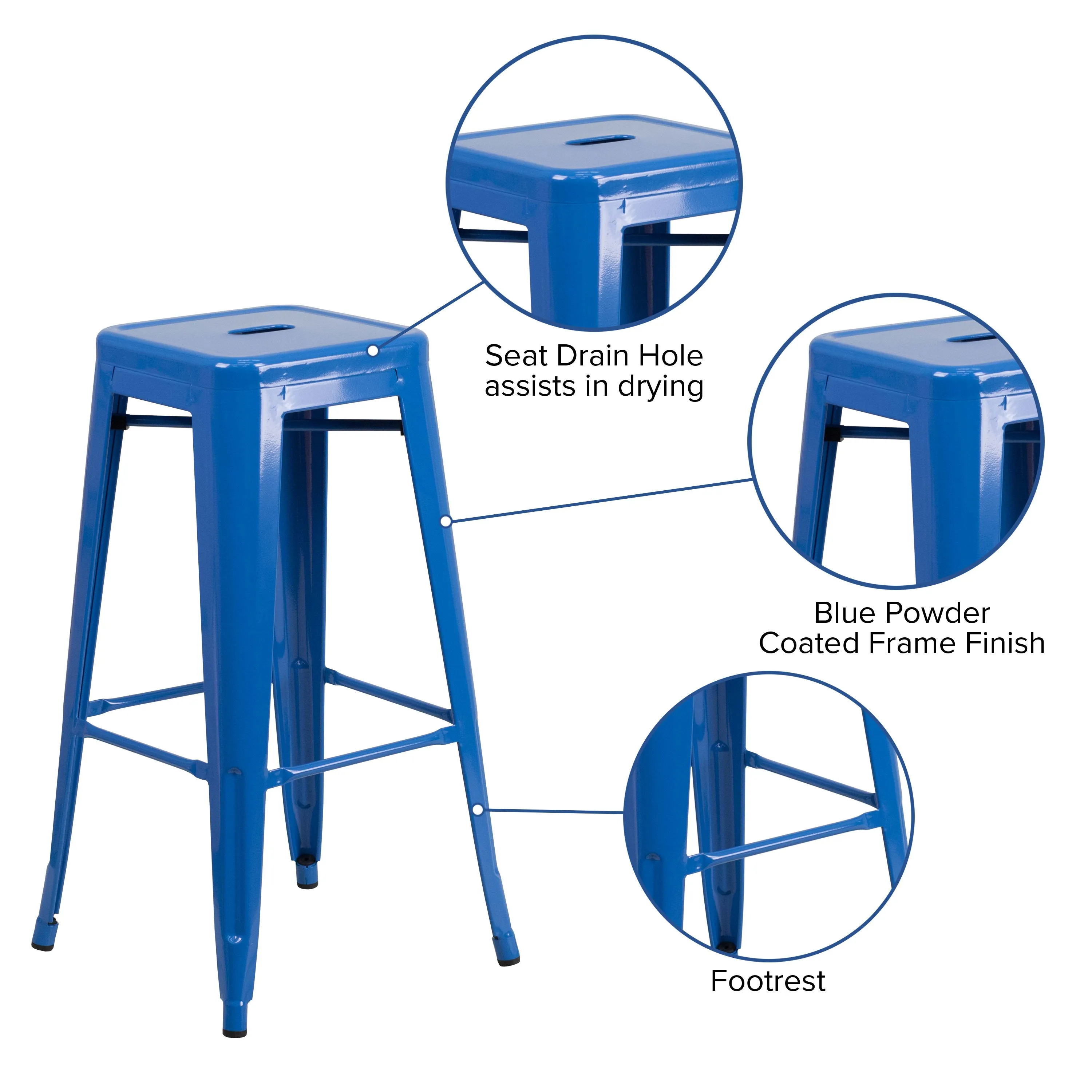 Commercial Grade 30" High Backless Metal Indoor-Outdoor Barstool with Square Seat