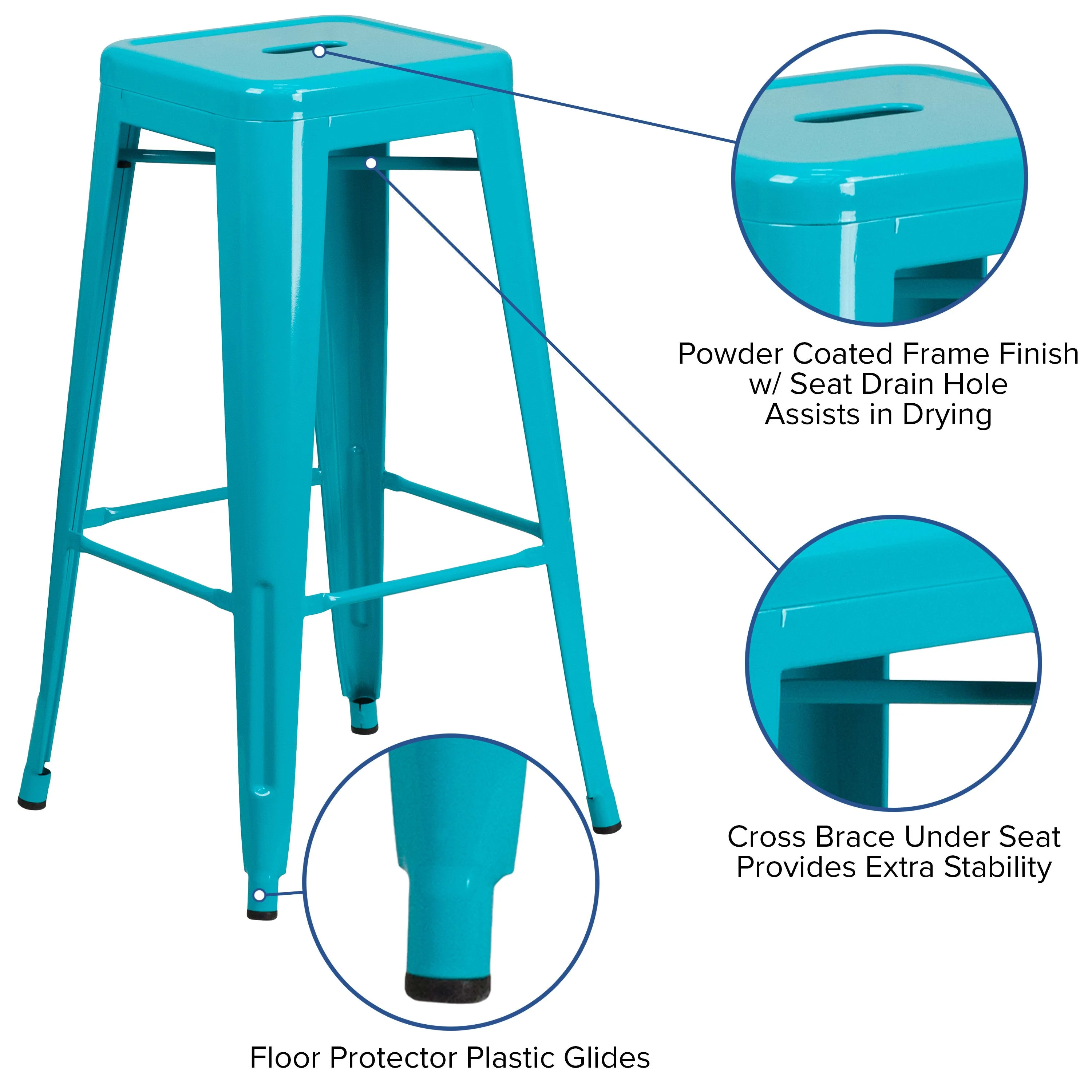 Commercial Grade 30" High Backless Metal Indoor-Outdoor Barstool with Square Seat