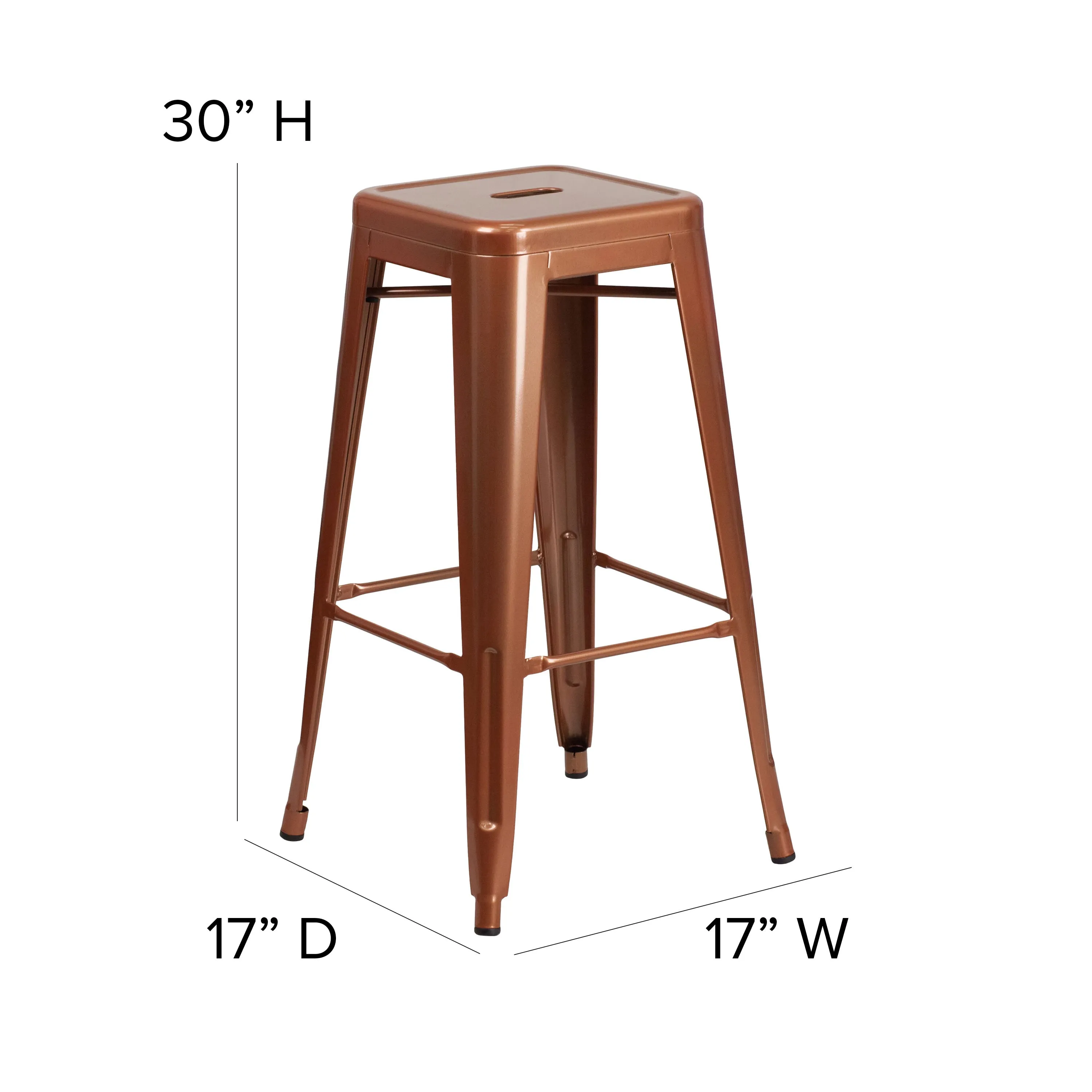 Commercial Grade 30" High Backless Metal Indoor-Outdoor Barstool with Square Seat