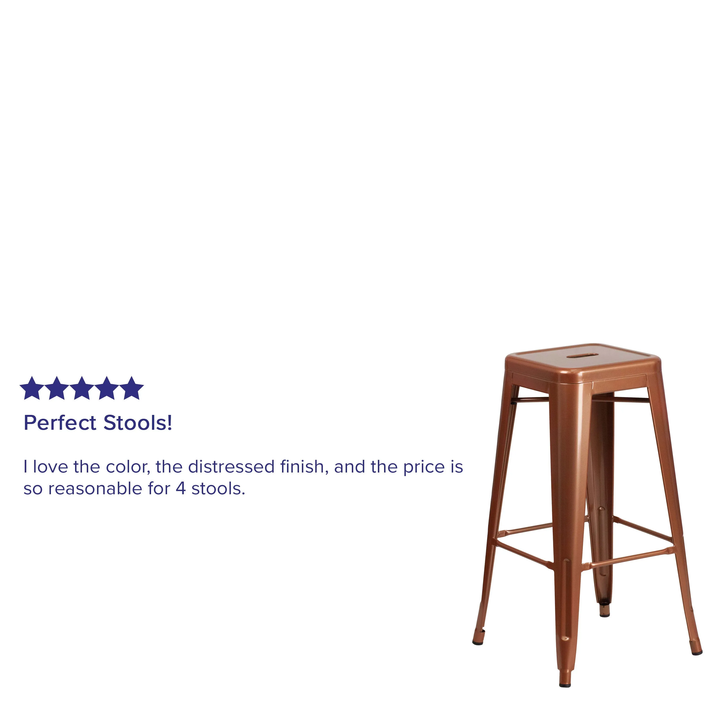 Commercial Grade 30" High Backless Metal Indoor-Outdoor Barstool with Square Seat