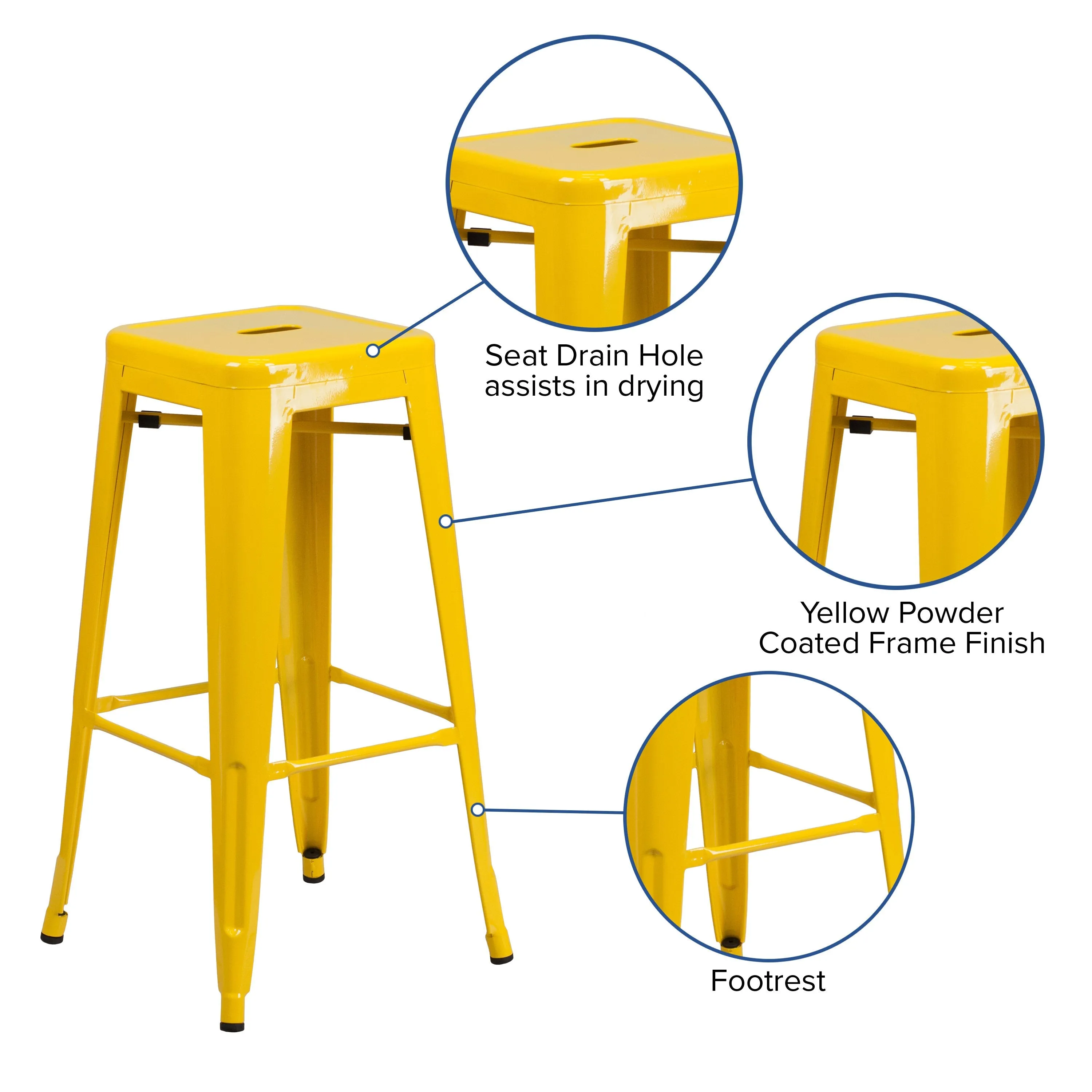 Commercial Grade 30" High Backless Metal Indoor-Outdoor Barstool with Square Seat