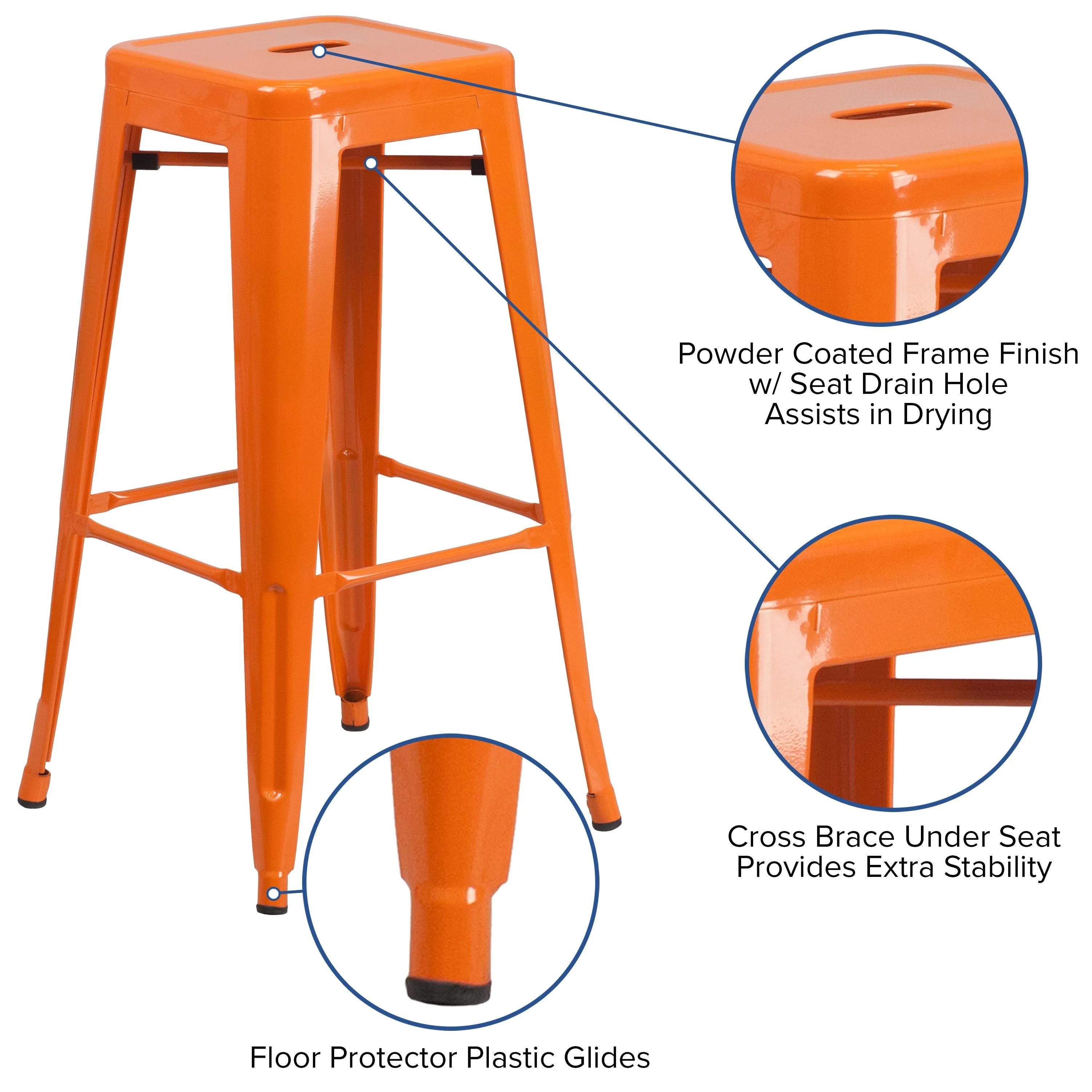 Commercial Grade 30" High Backless Metal Indoor-Outdoor Barstool with Square Seat