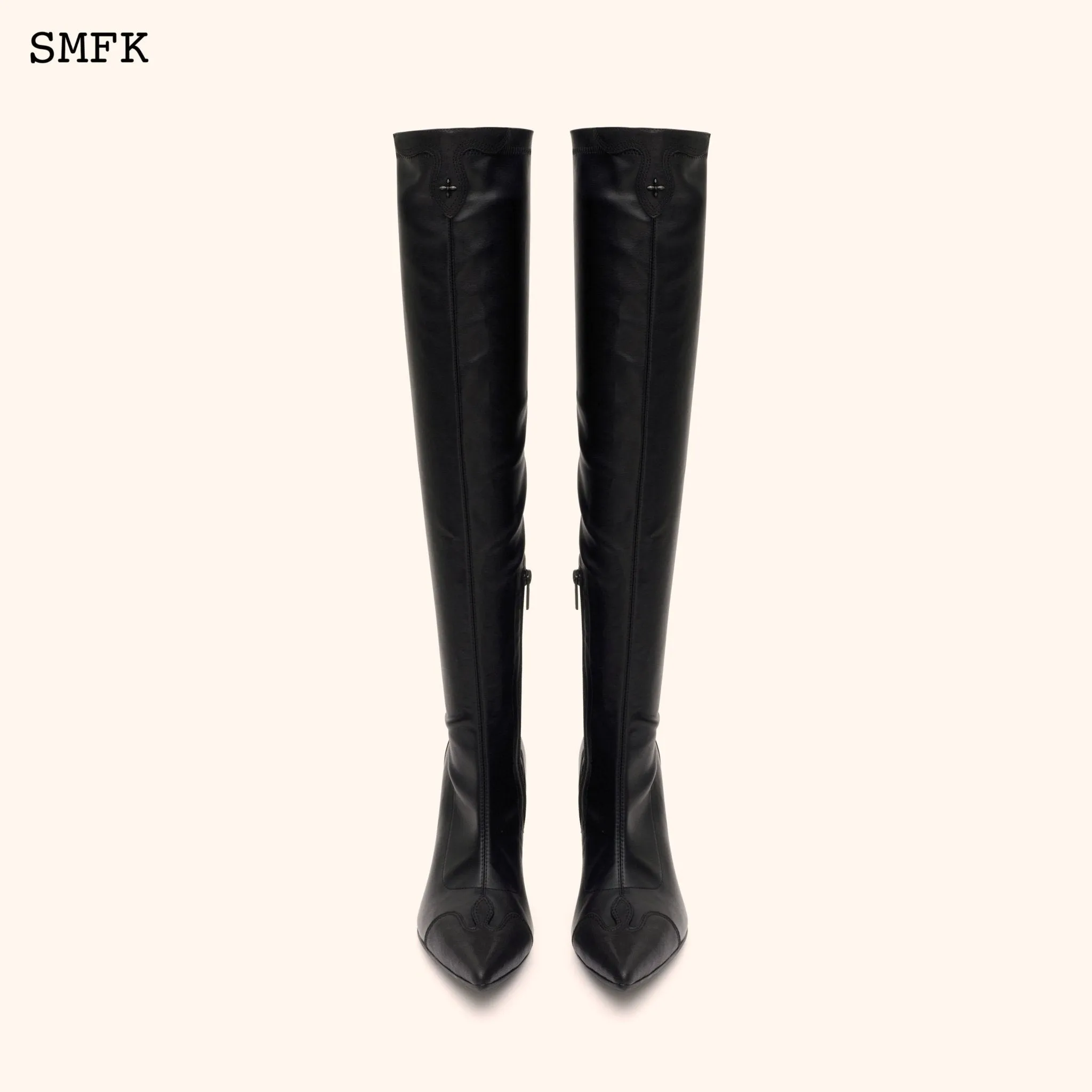 Compass Cross Black Leather over-the-knee Boots