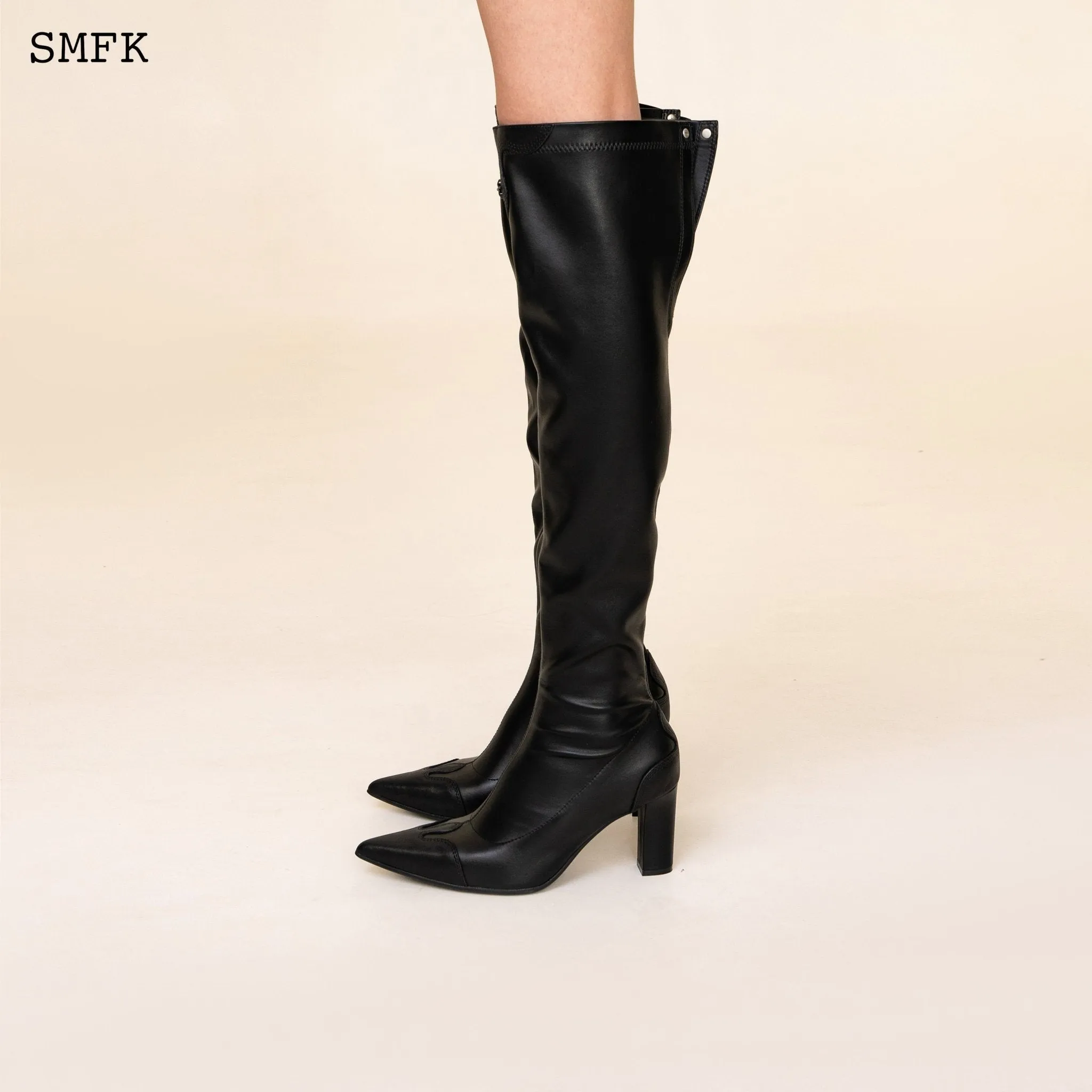 Compass Cross Black Leather over-the-knee Boots