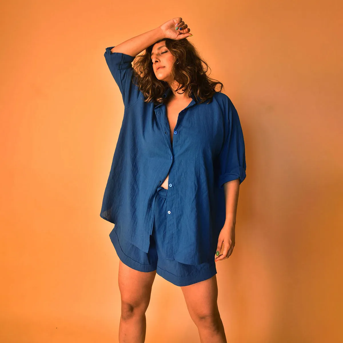 Cotton Co-Ord Set for Women | Shirt & Shorts | Blue