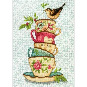 Counted Cross Stitch Kit 5in x 7in Tea Cups (18 Count)