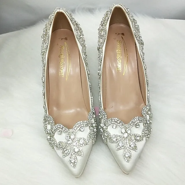 Crystal Pointed High Heels Wedding Pump Shoes