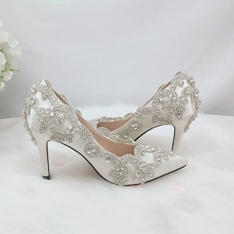 Crystal Pointed High Heels Wedding Pump Shoes