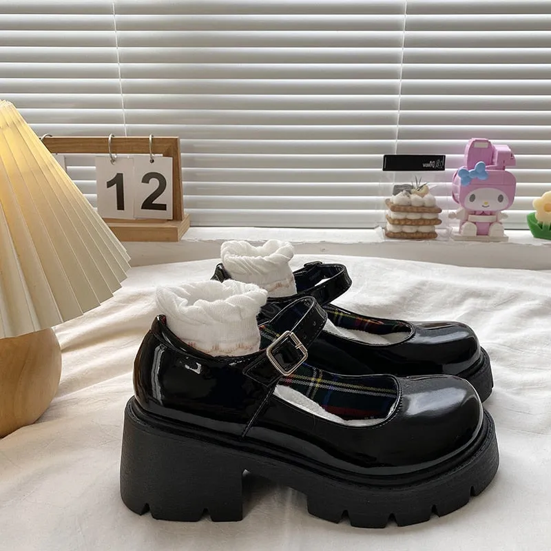 Darianrojas Platform Heels Mary Jane Shoes Simple Lolita Shoes Black Platform Shoes Student College Sweet Medium Heel Women's Single Shoes