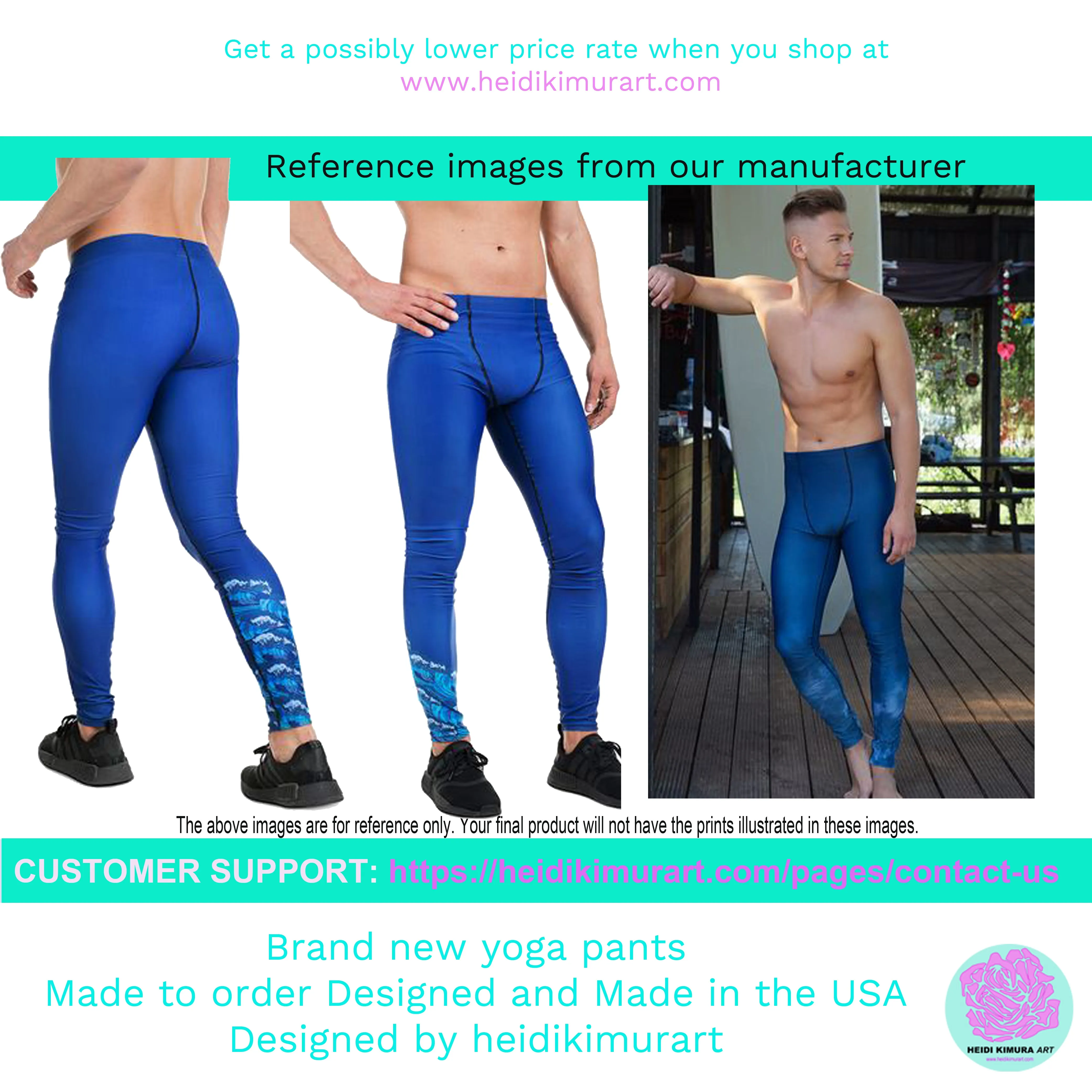 Deep Sky Blue Color Meggings, Solid Blue Color Premium Men's Workout Leggings - Made in USA/EU