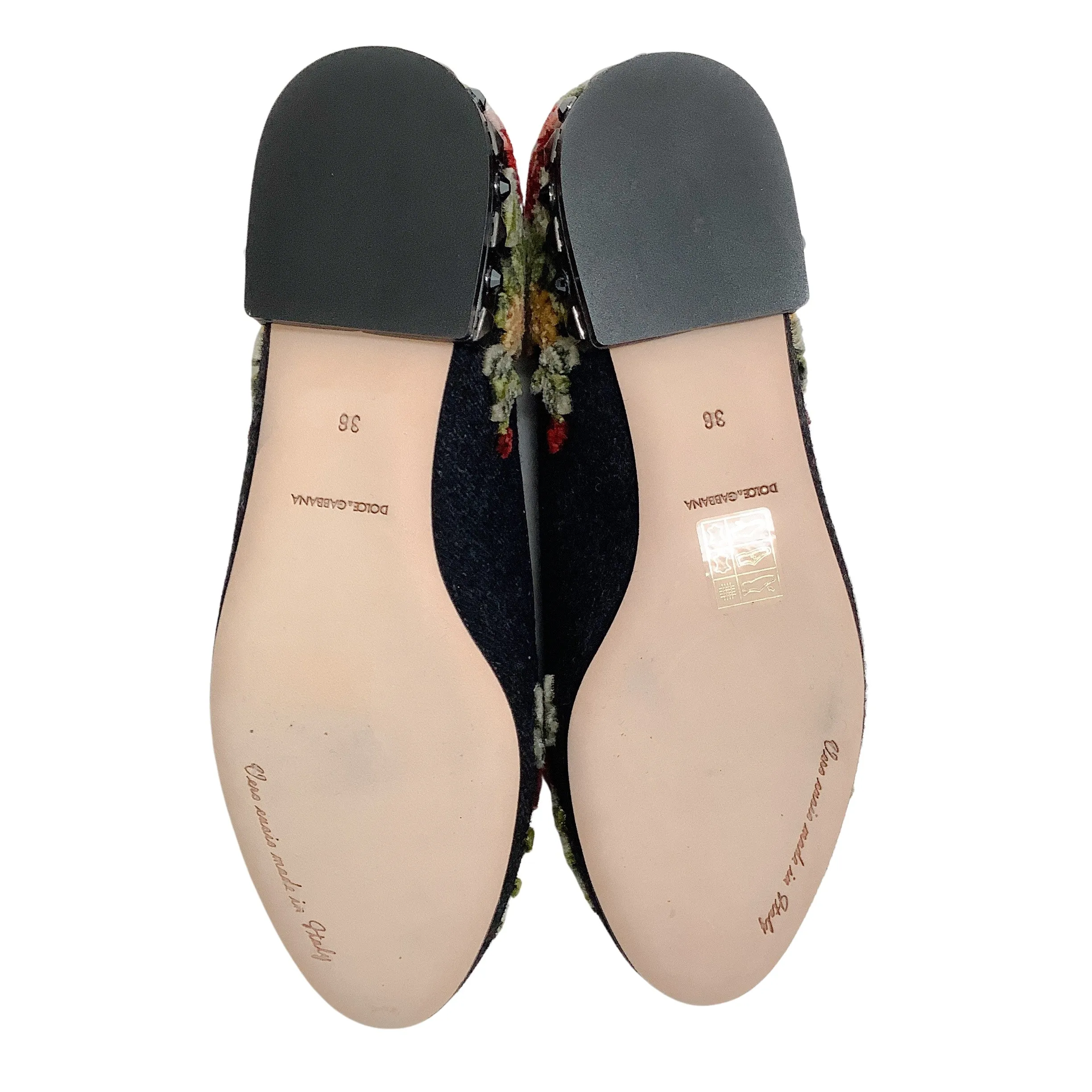 Dolce & Gabbana Grey Flannel Velvet Floral with Key Flats