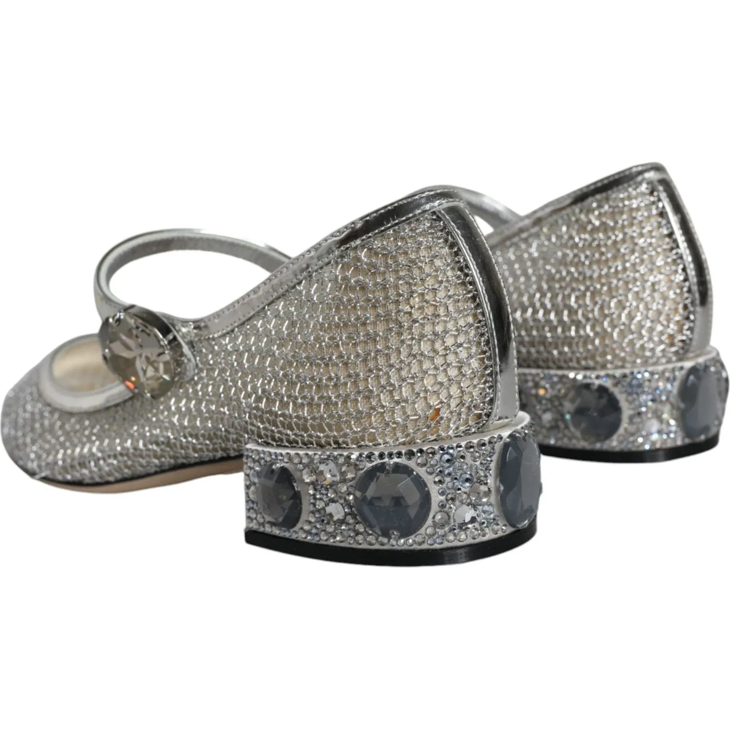 Dolce & Gabbana Silver Mesh Crystal Mary Jane Pumps Shoes