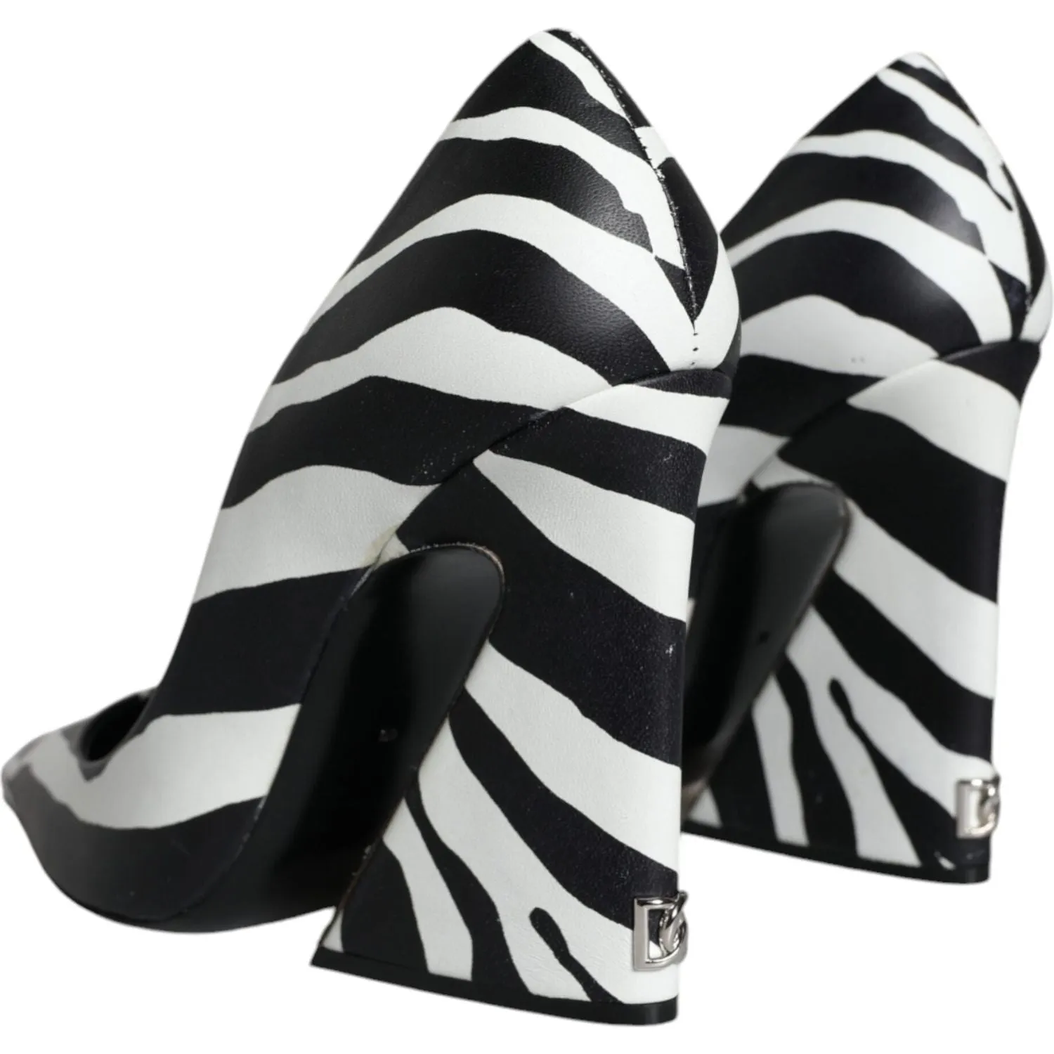 Dolce & Gabbana White Black Zebra Leather Heels Pumps Shoes