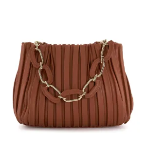 Dominie Medium Pleated Chain-Handle Slouch Bag Tan-Synthetic