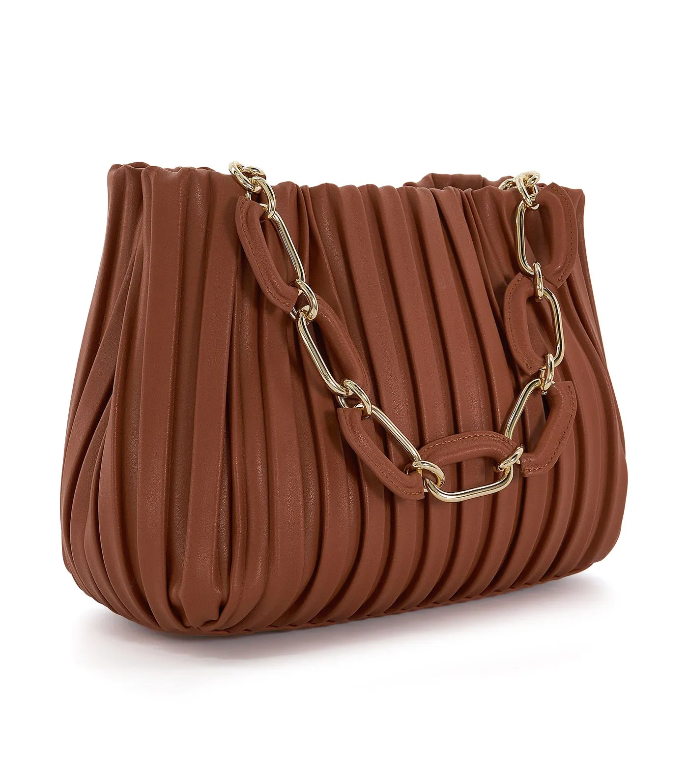 Dominie Medium Pleated Chain-Handle Slouch Bag Tan-Synthetic