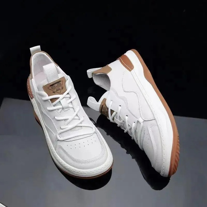 DX090 Men's Casual Shoes - Fashion White Sneakers - Leather Thick Sole