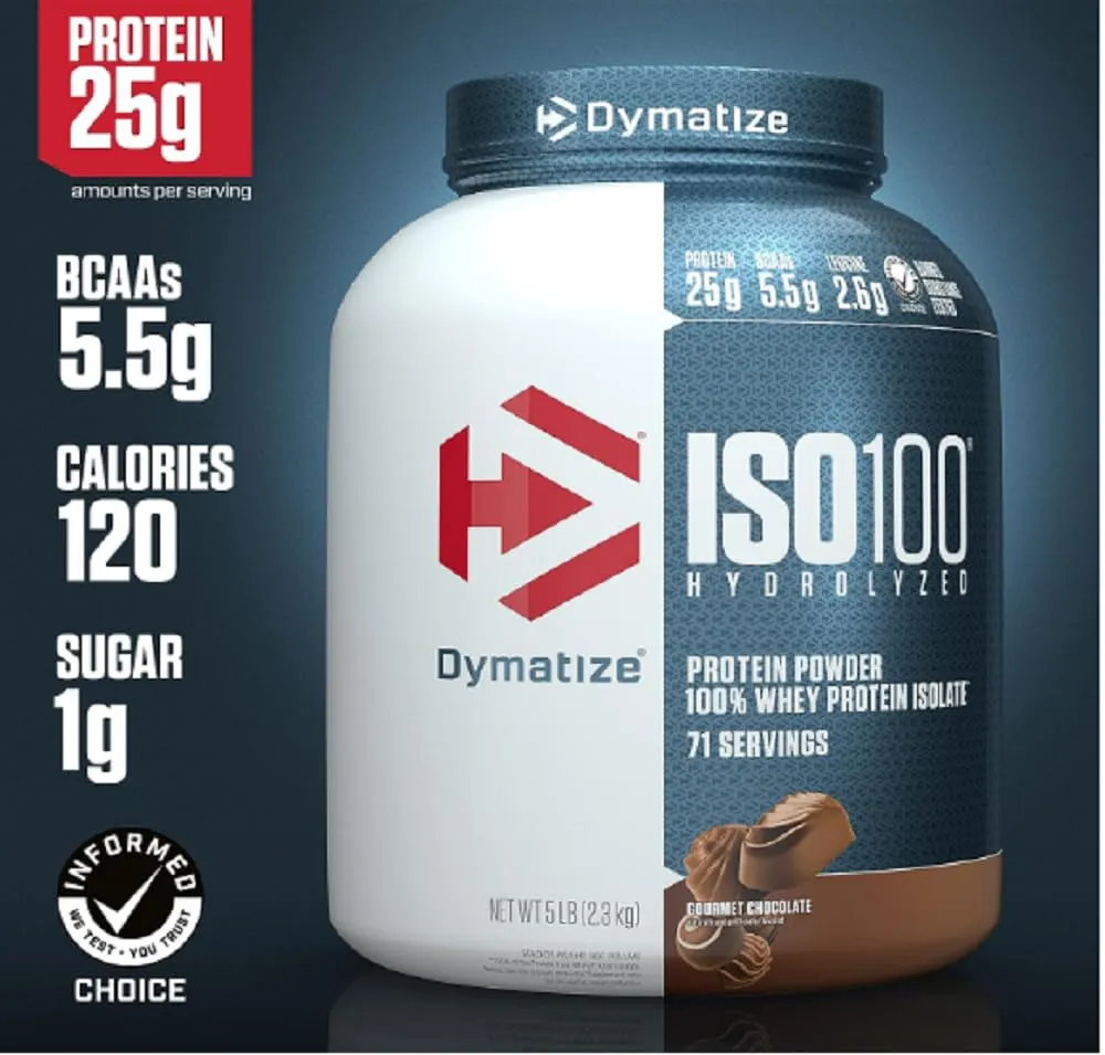 Dymatize Nutrition ISO 100 Whey Protein Isolate Powder - 2.26 kg (Gourmet Chocolate)