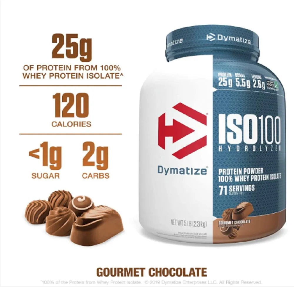 Dymatize Nutrition ISO 100 Whey Protein Isolate Powder - 2.26 kg (Gourmet Chocolate)