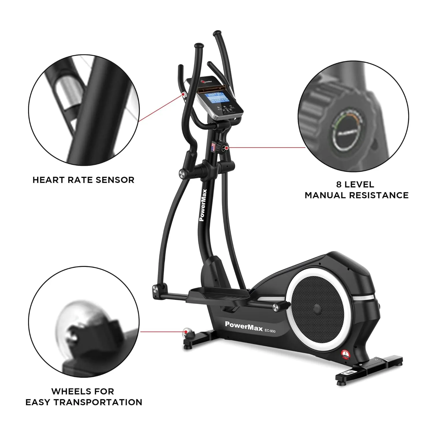 EC-900 Semi-Commercial Elliptical Cross Trainer with Magnetic Resistance | 9KG Cast Iron Flywheel for Cardio Training Workout | Gray