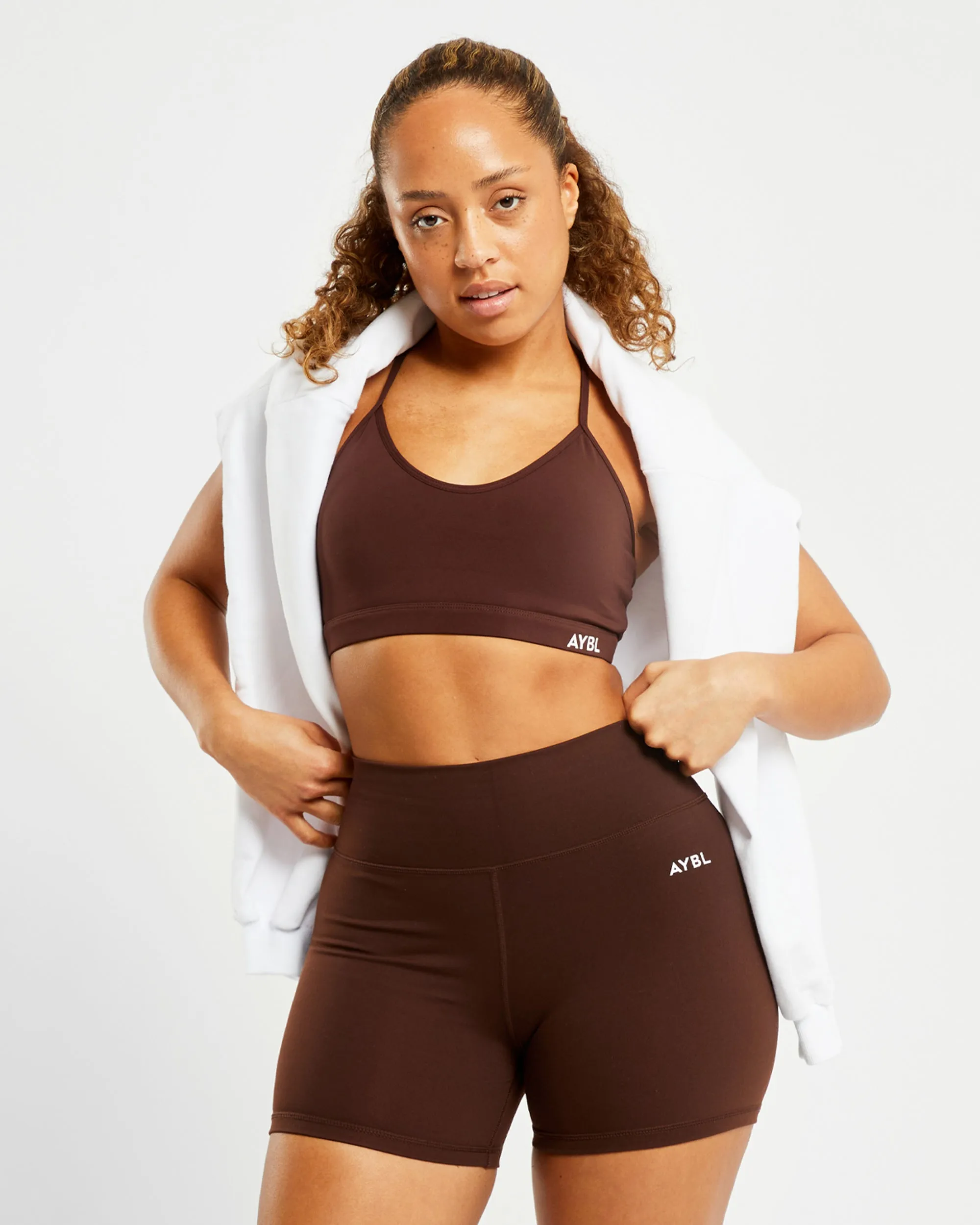 Essential V Neck Sports Bra - Chocolate Brown