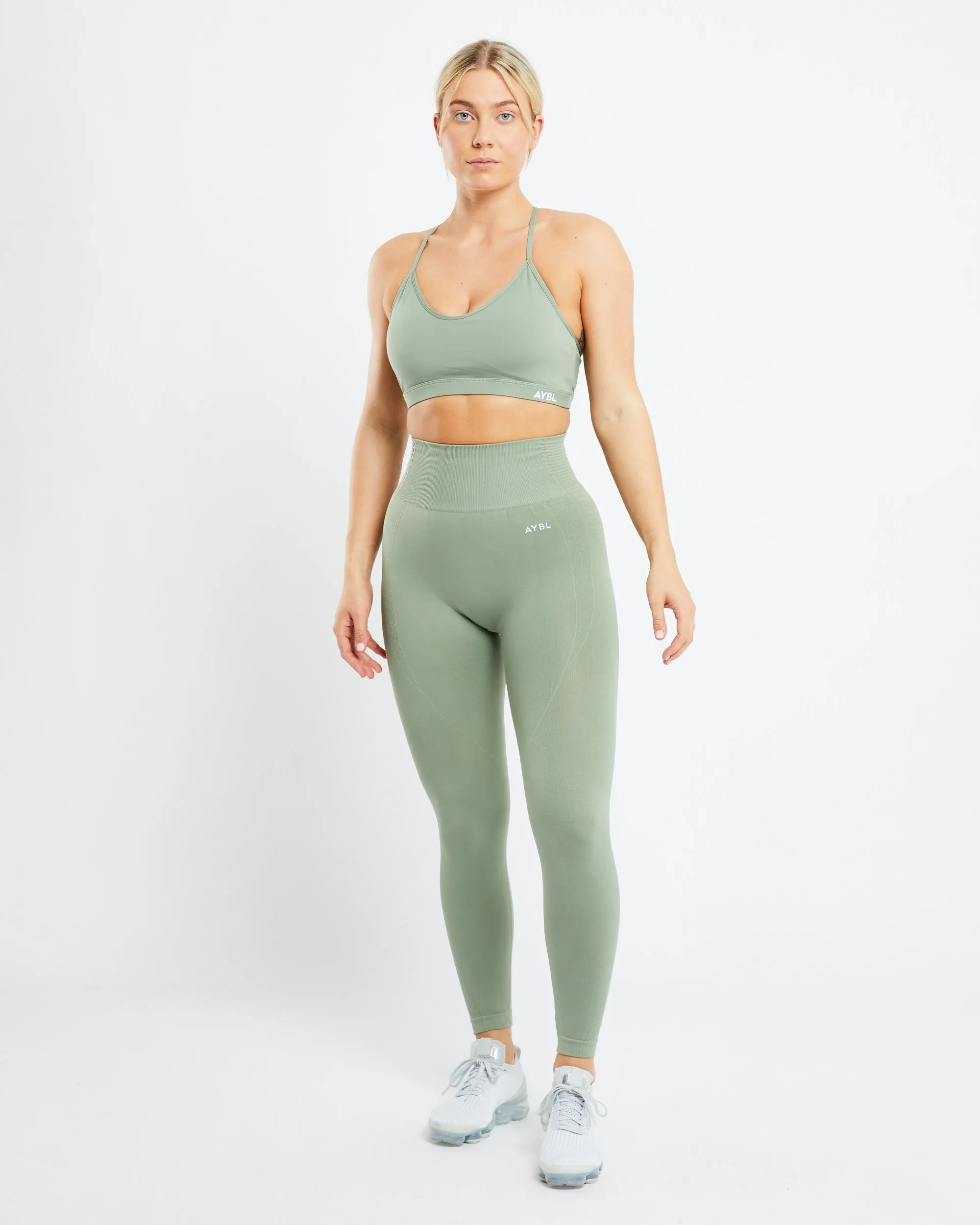 Essential V Neck Sports Bra - Olive Green