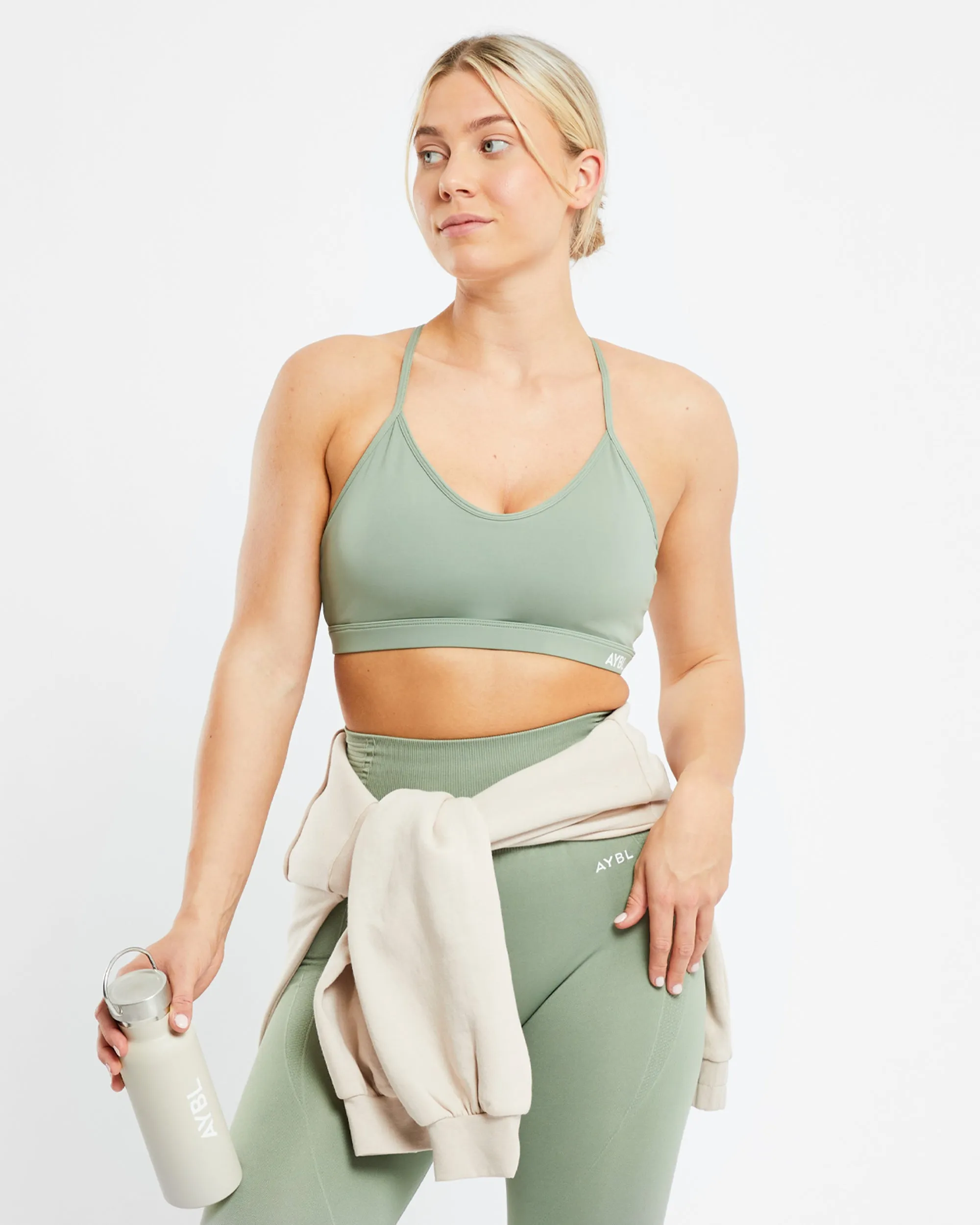 Essential V Neck Sports Bra - Olive Green