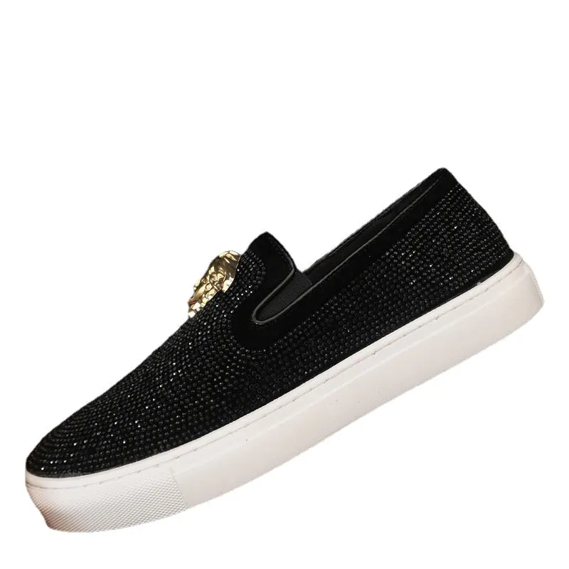 European station hip-hop men's loafers with one pedal and lazy shoes, fashion overshoes, rhinestones and nightclubs, hip-hop men's shoes.