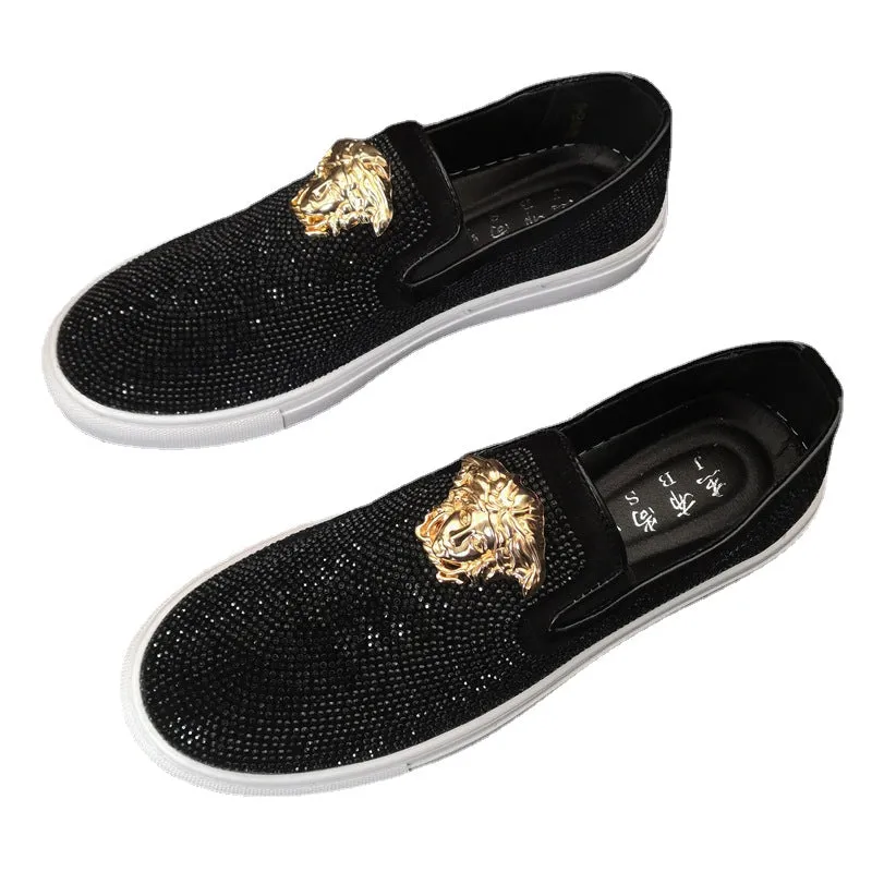 European station hip-hop men's loafers with one pedal and lazy shoes, fashion overshoes, rhinestones and nightclubs, hip-hop men's shoes.