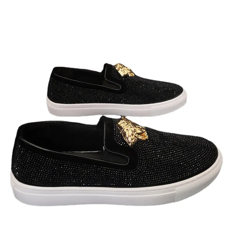 European station hip-hop men's loafers with one pedal and lazy shoes, fashion overshoes, rhinestones and nightclubs, hip-hop men's shoes.