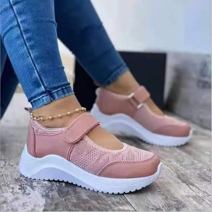 Fashionkova  Mesh Breathable Sneakers Shoes For Women 2022 Fashion Velcro Wedge Platform Women's Shoes Outdoor Walking Casual Sport Shoes