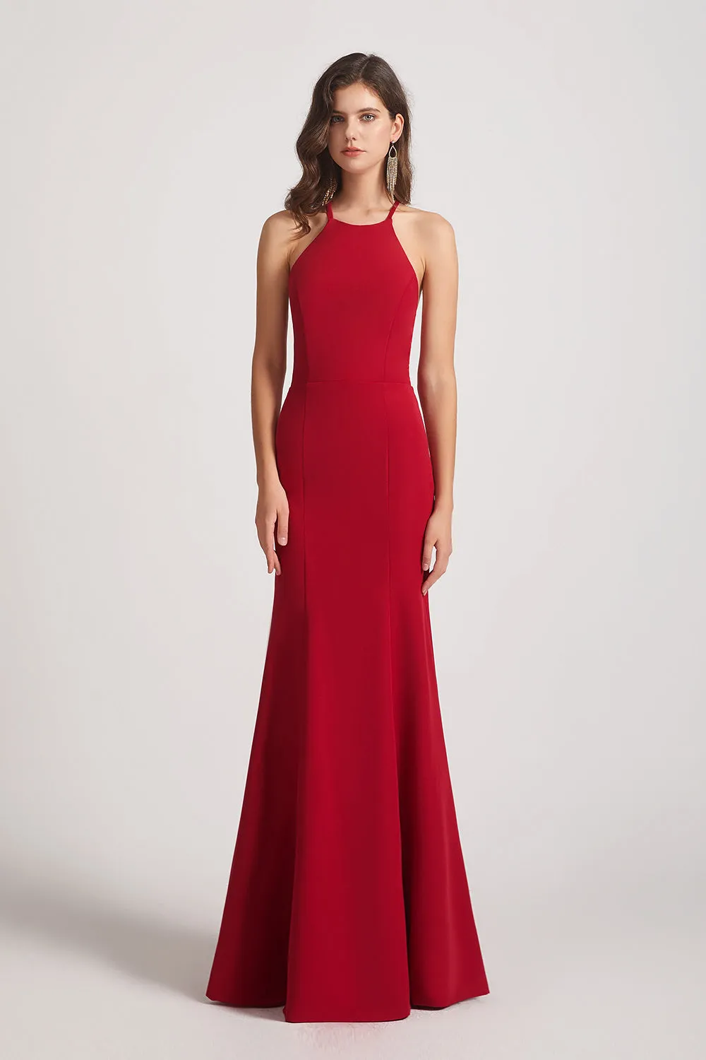 Floor Length Mermaid Halter Criss-Cross Back Bridesmaid Dresses (AF0138)