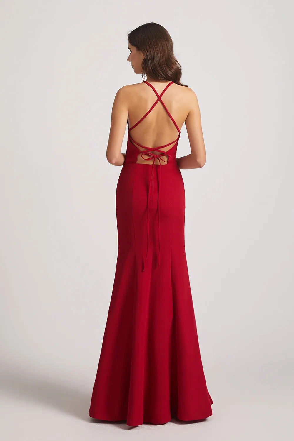 Floor Length Mermaid Halter Criss-Cross Back Bridesmaid Dresses (AF0138)